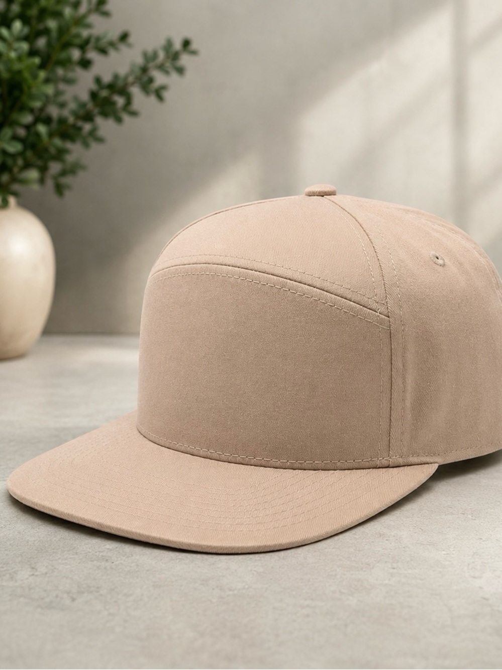Khaki High Crown Flat Bill Snapback Hat Adjustable One Size Blank Cap